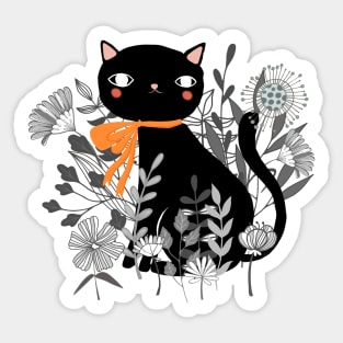 Kitty Kitty Sitting Pretty With Flowers All Around Sticker